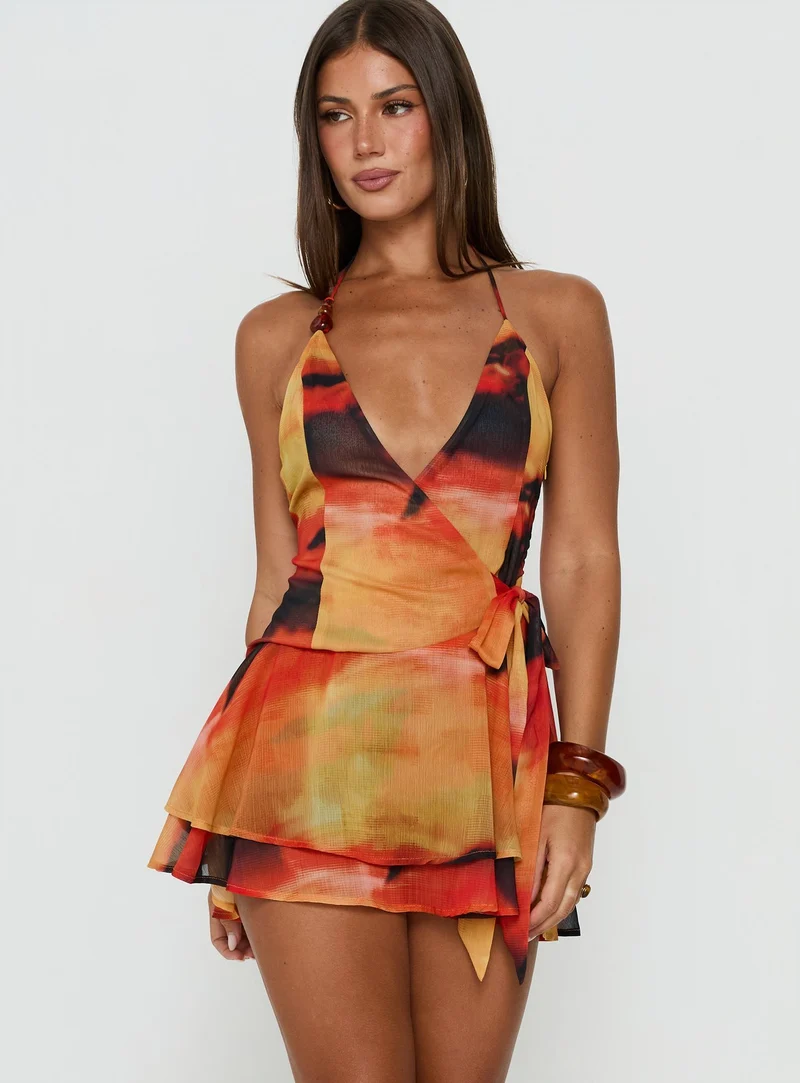 Two Tides Halter Wrap Mini Dress Sunset