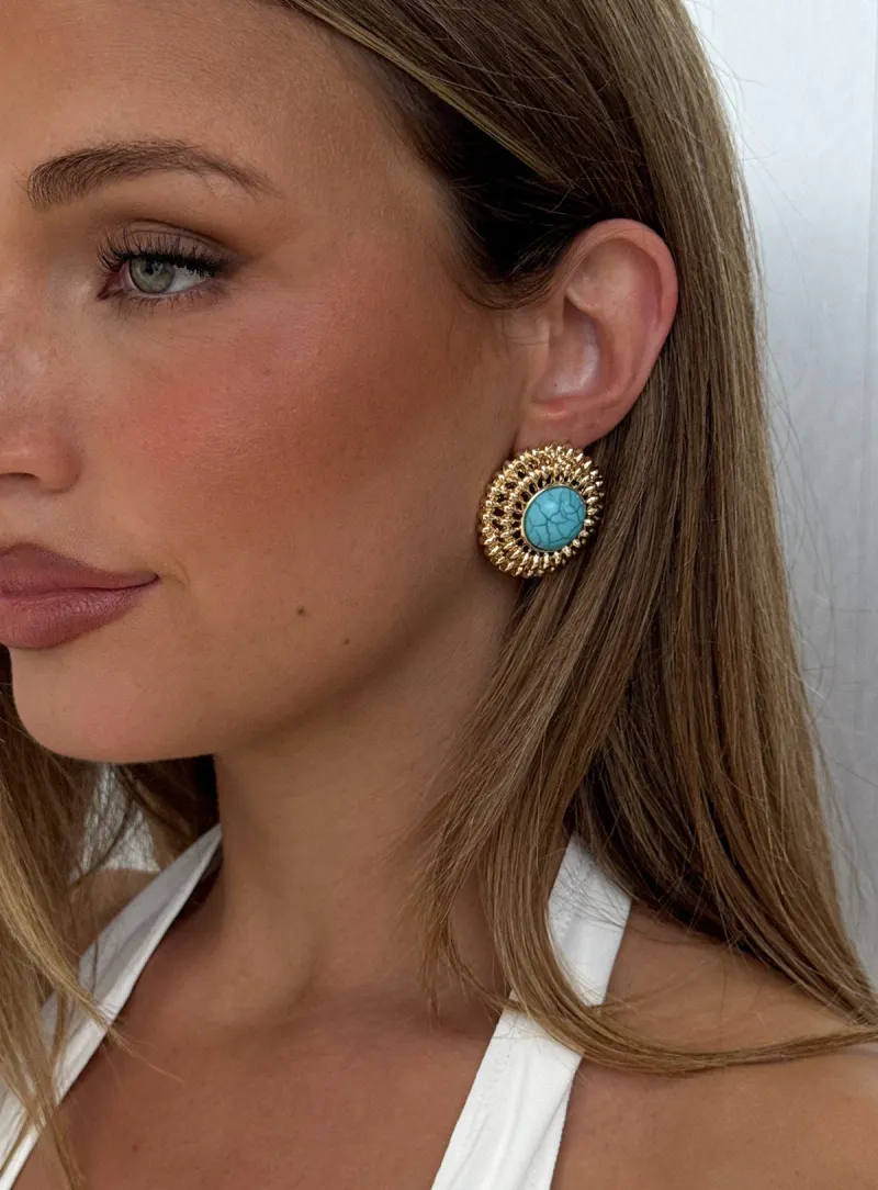 Sipriane Statement Earrings Gold / Turquoise