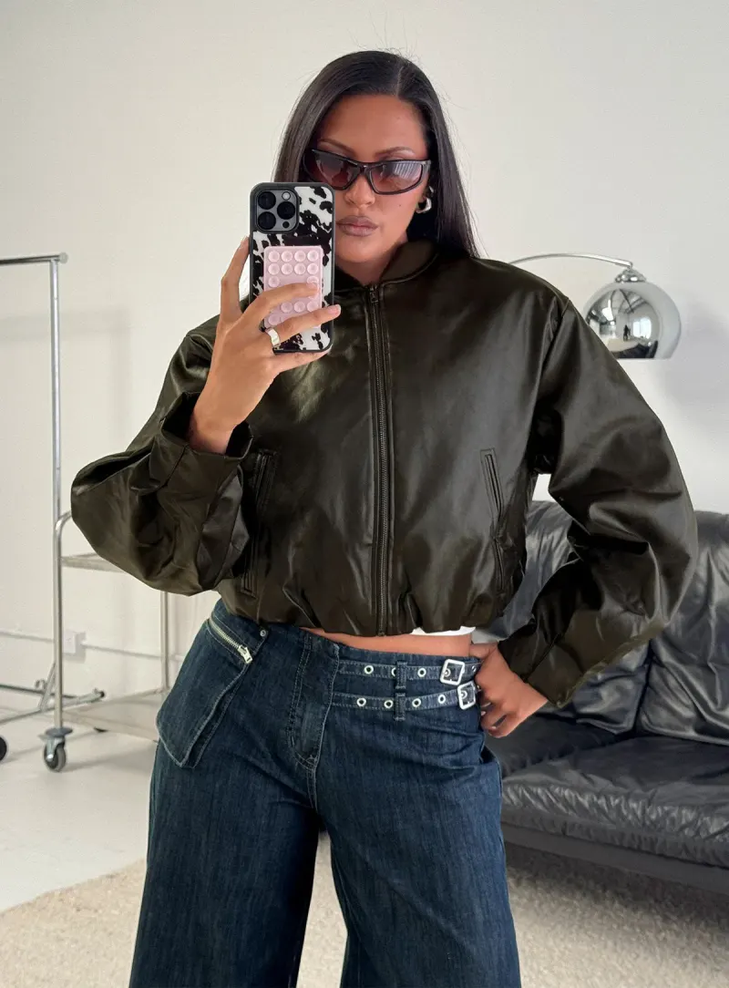Mastery PU Bomber Jacket Washed Brown