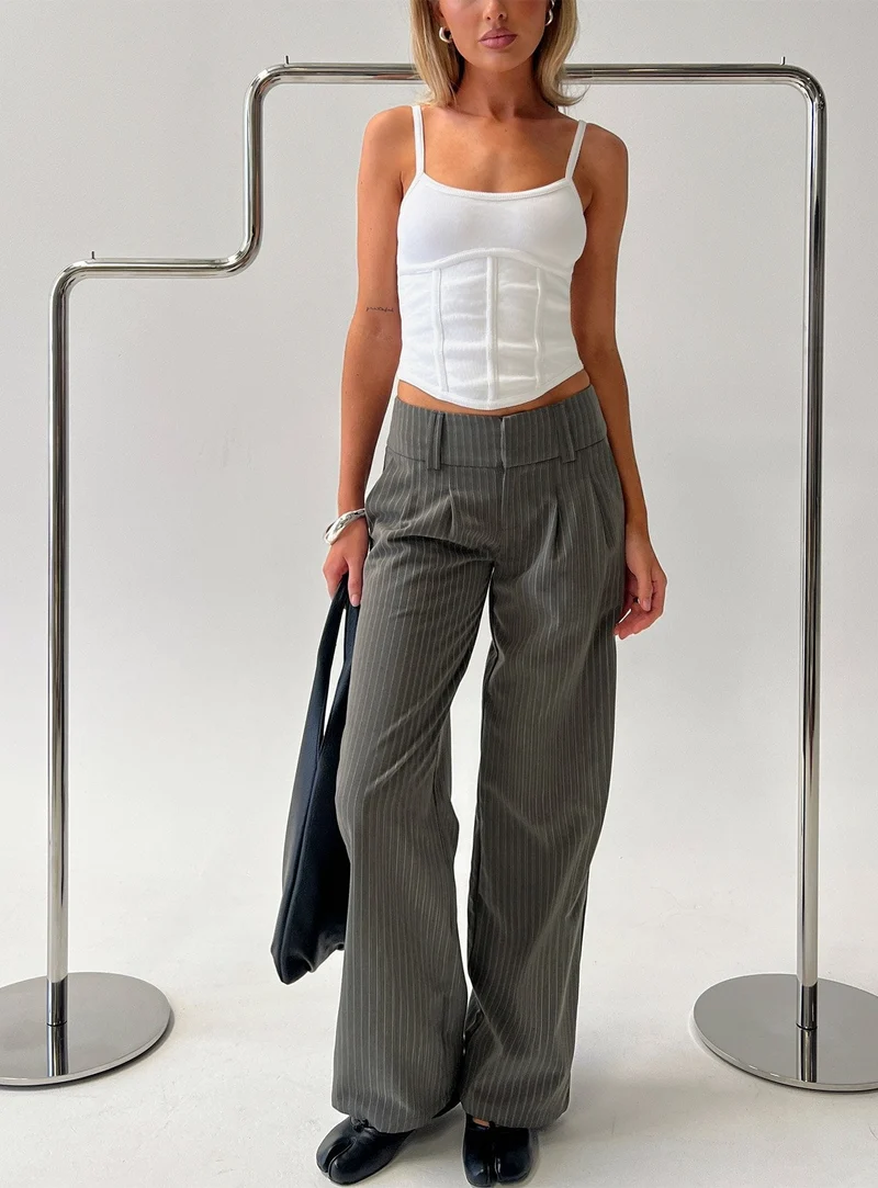 Two Lovers Low Rise Pants Grey Pinstripe