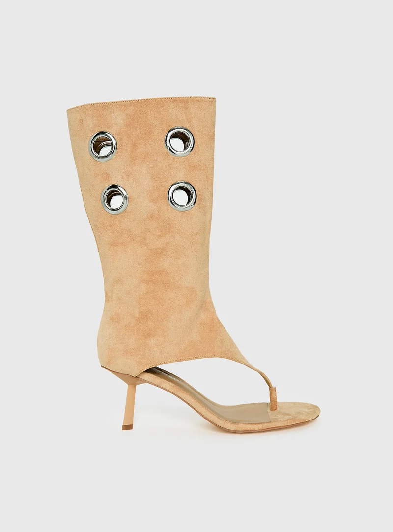 Situationship Eyelet Open Toe Heels Tan