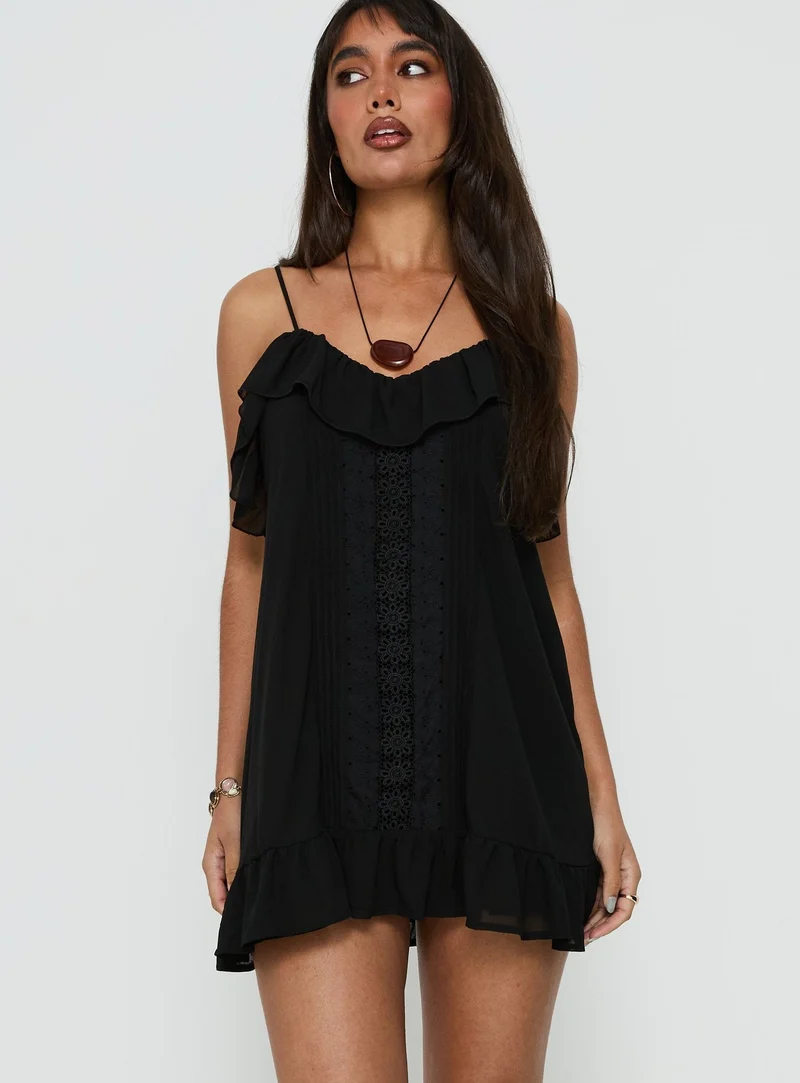 Somnielle Frill Lace Detail Mini Dress Black