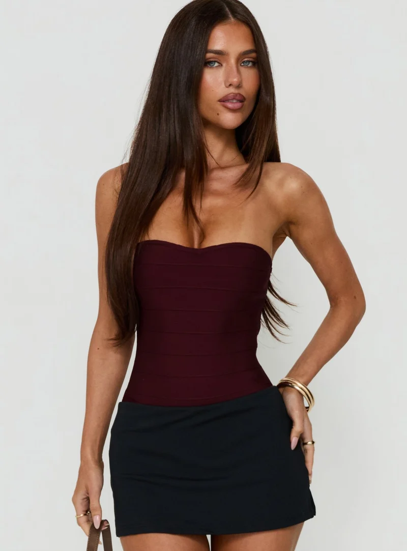 Cintta Strapless Bandage Bodysuit Burgundy