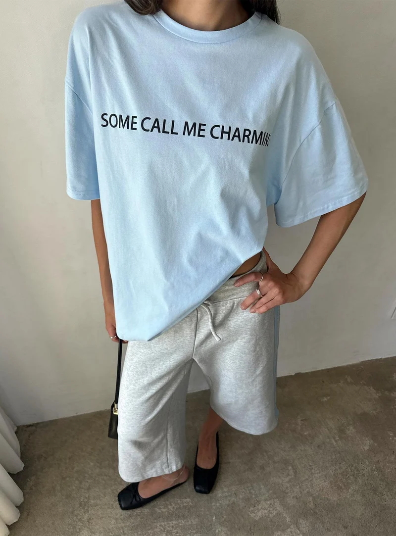 Some Call Me Charming Oversized Graphic Tee Light Blue