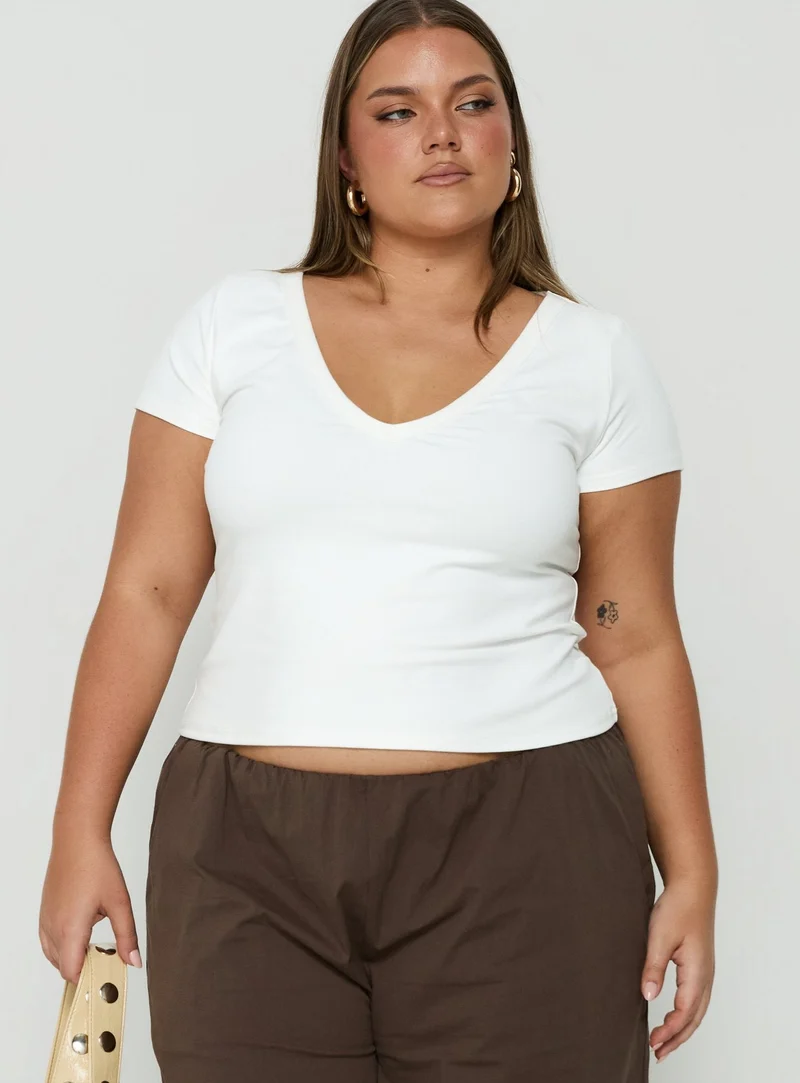 Daily Define Deep V Short Sleeve Top White Curve