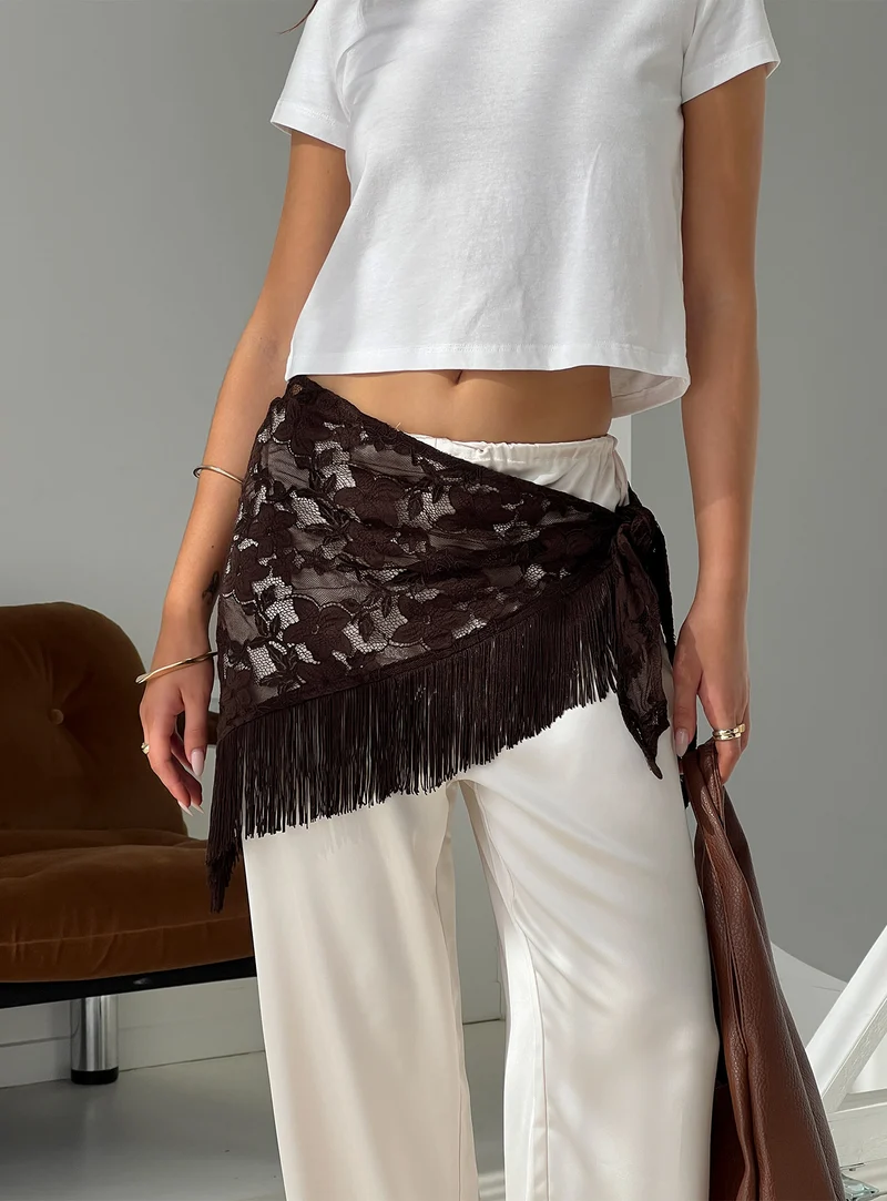 Elizebeth Tie Waist Tassel Belt Chocolate