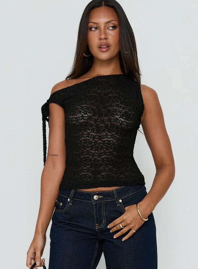 Eyla Sheer One Shoulder Top Black
