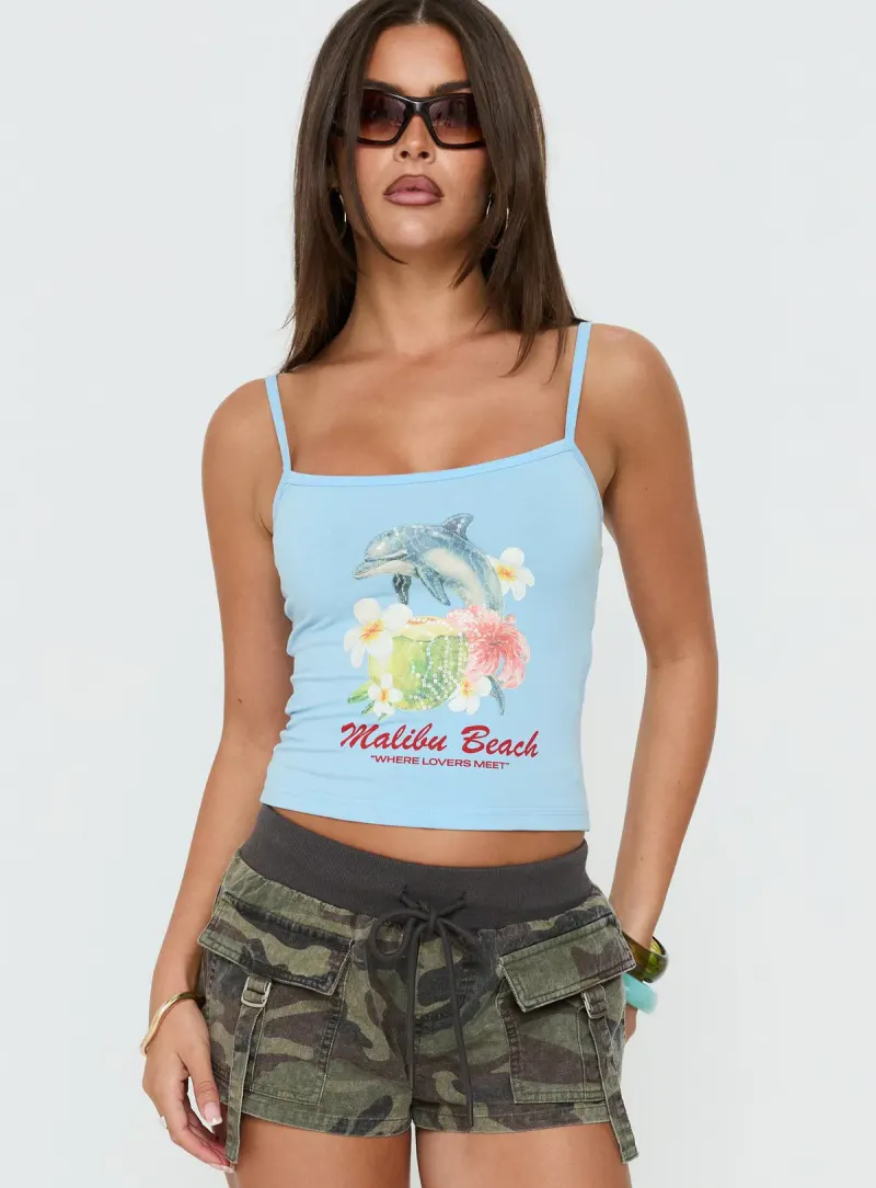 Where Lovers Meet Sequin Graphic Tank Top Blue