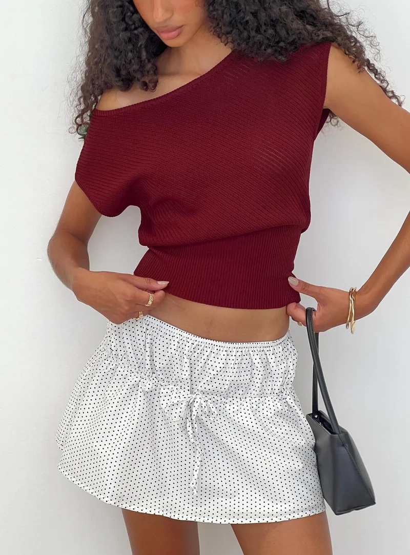 Cloud Tempo Boat Neck Cinched Knit Top Wine