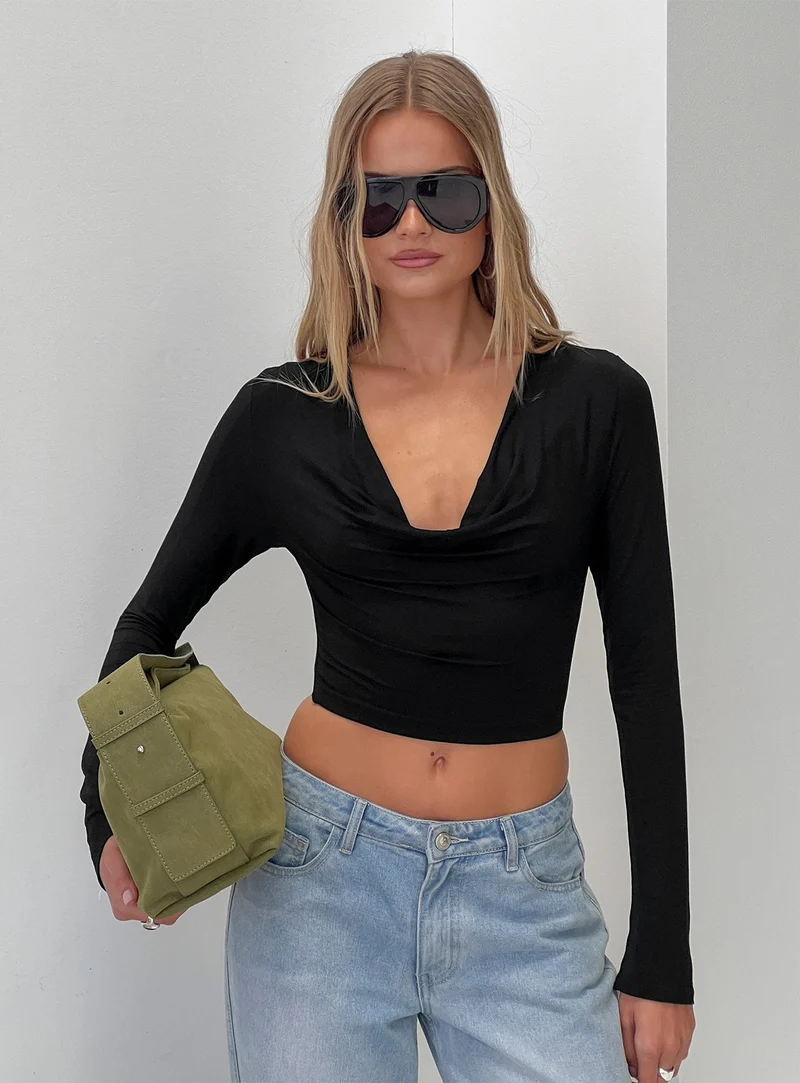 Sirius Cowl Neck Long Sleeve Top Black