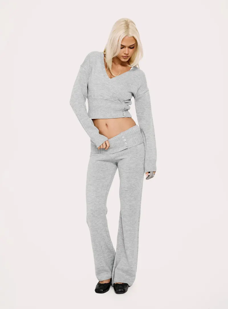 Odeline Fold Over Knit Pants Grey Marle