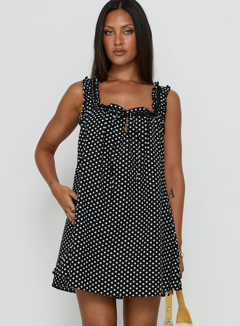 Swing Mini Dress Black Polka Dot