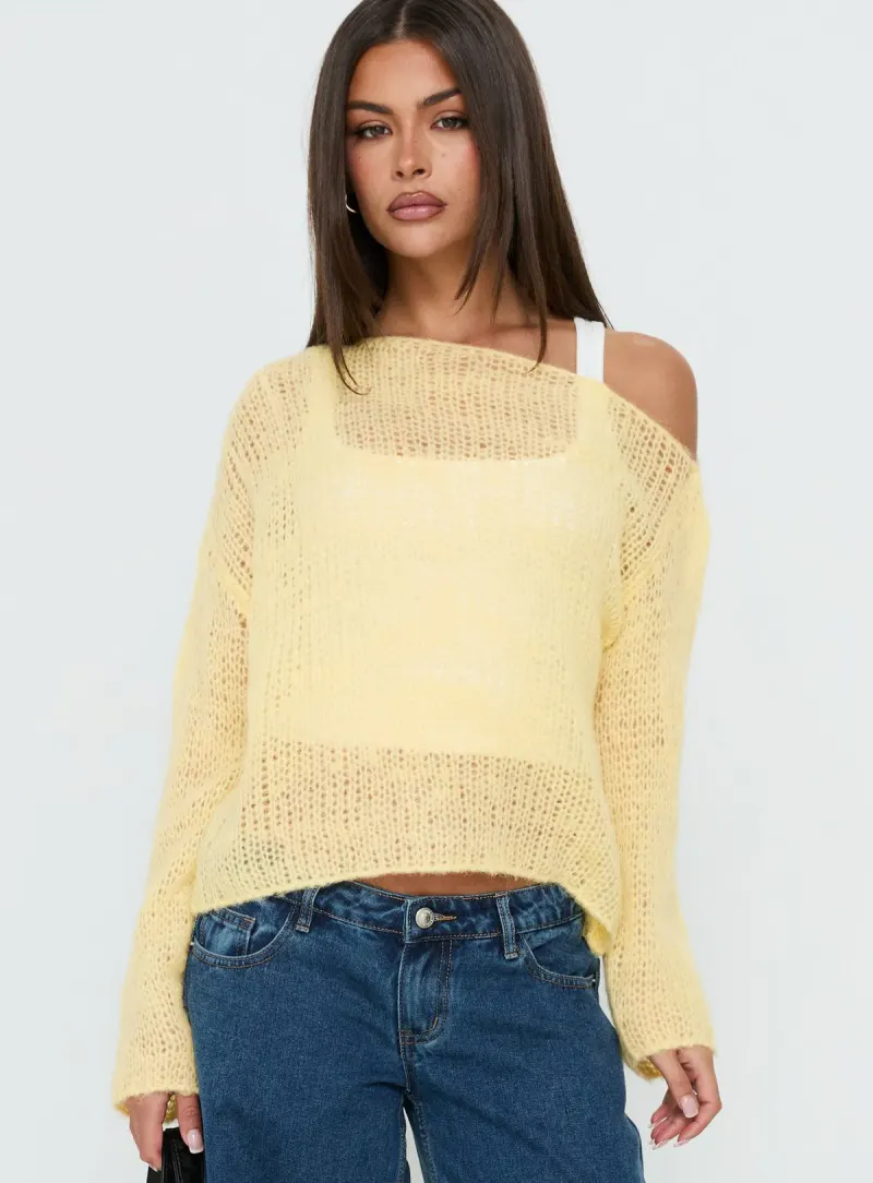 Othilia Off Shoulder Knit Jumper Yellow