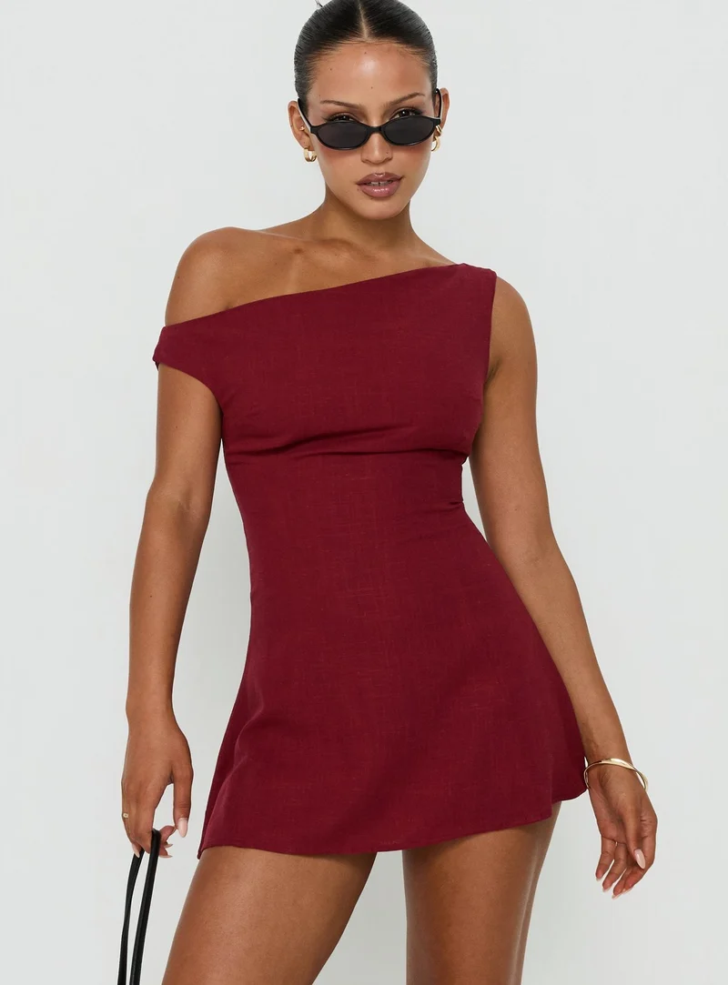 Anjela Off Shoulder Playsuit Cherry