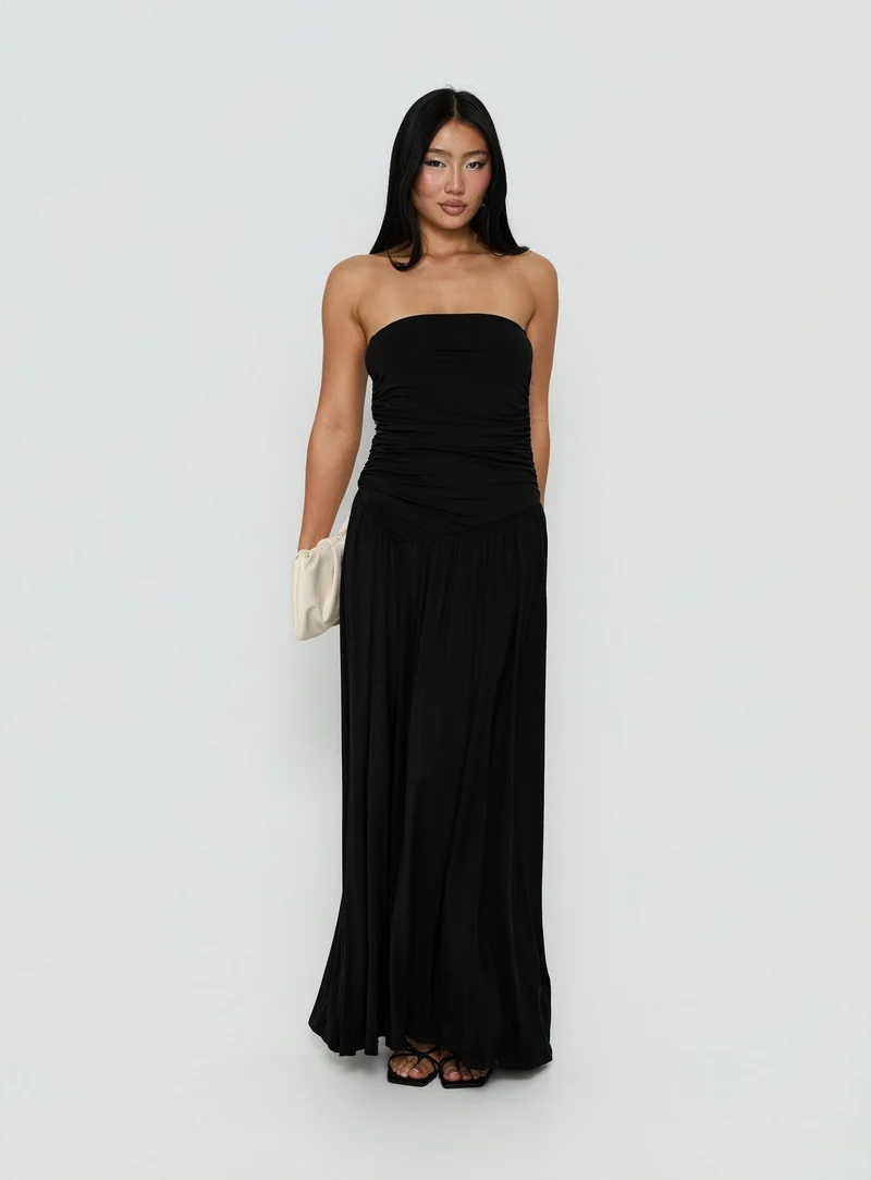 Adalisa Strapless Ruched Maxi Dress Black