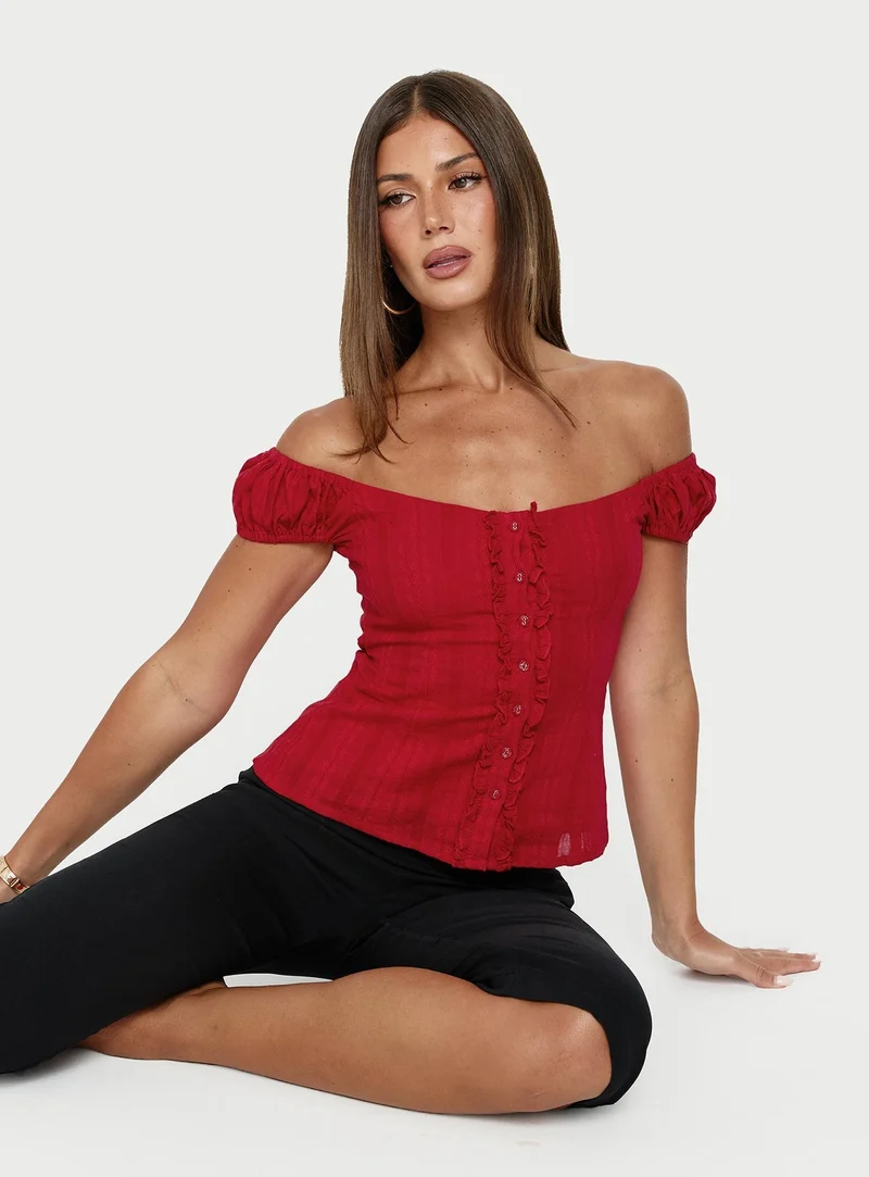Gysella Off Shoulder Woven Top Red