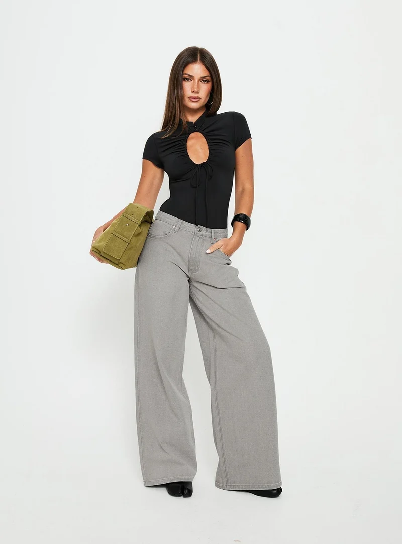 Naylor Mid Rise Wide Leg Jeans Light Grey Wash