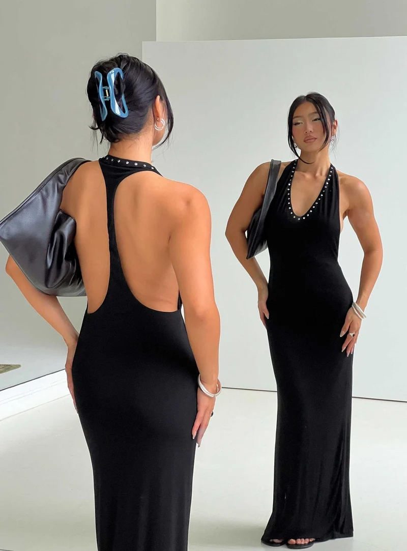 Ascenza Studded Racerback Maxi Dress Black