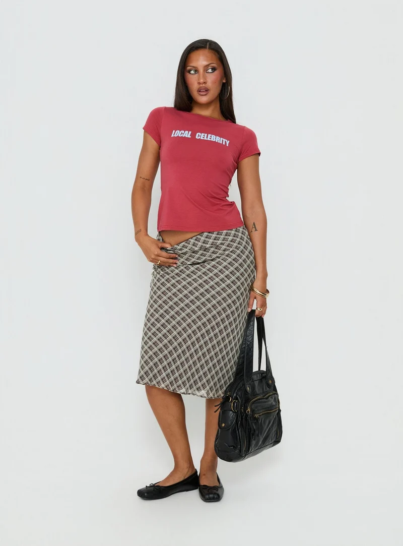 Sydni Midi Bias Cut Skirt Wine Check