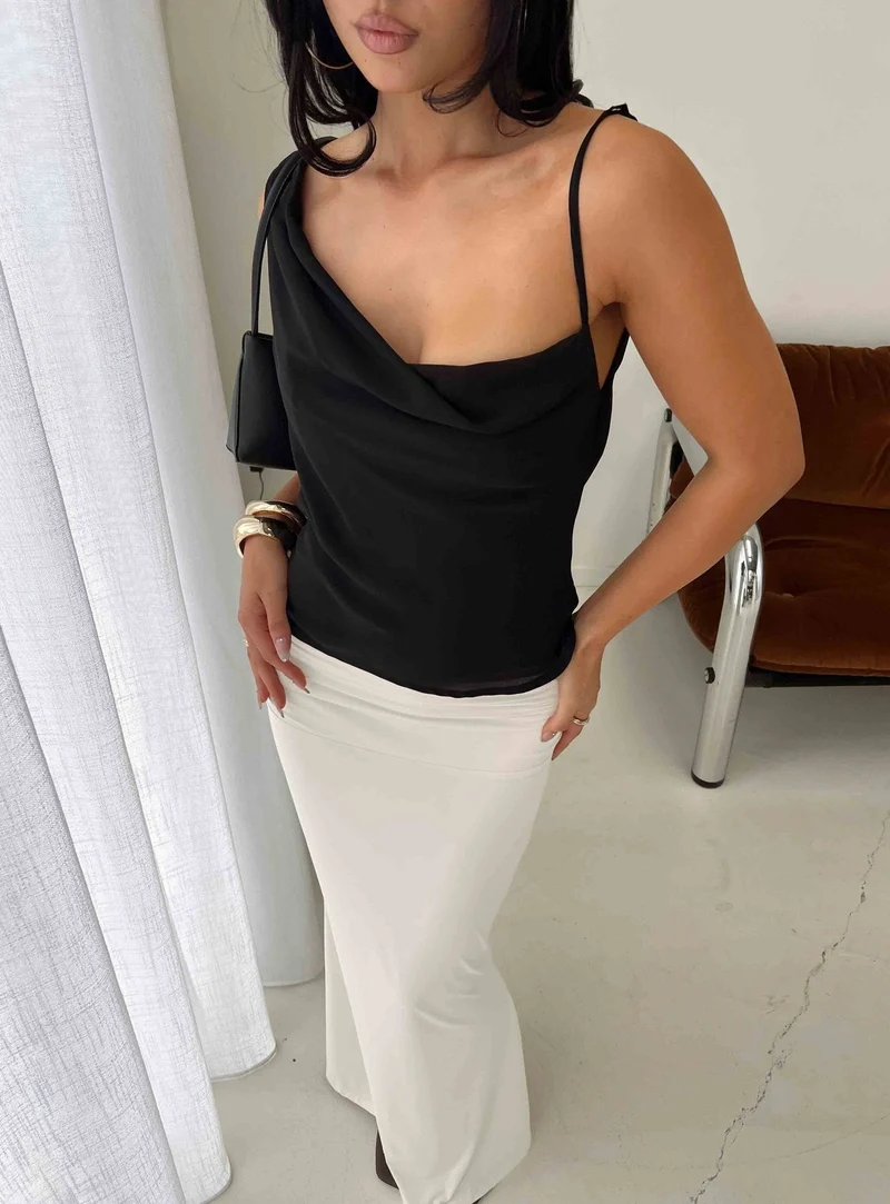 Winding Roads Layered Asymmetrical Top Black