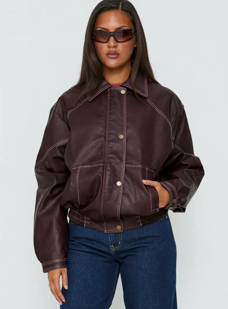 Jaxton Faux Leather Jacket Burgundy
