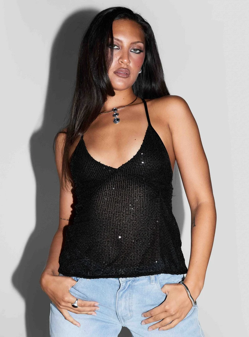 Opaline Sequin Cami Top Black