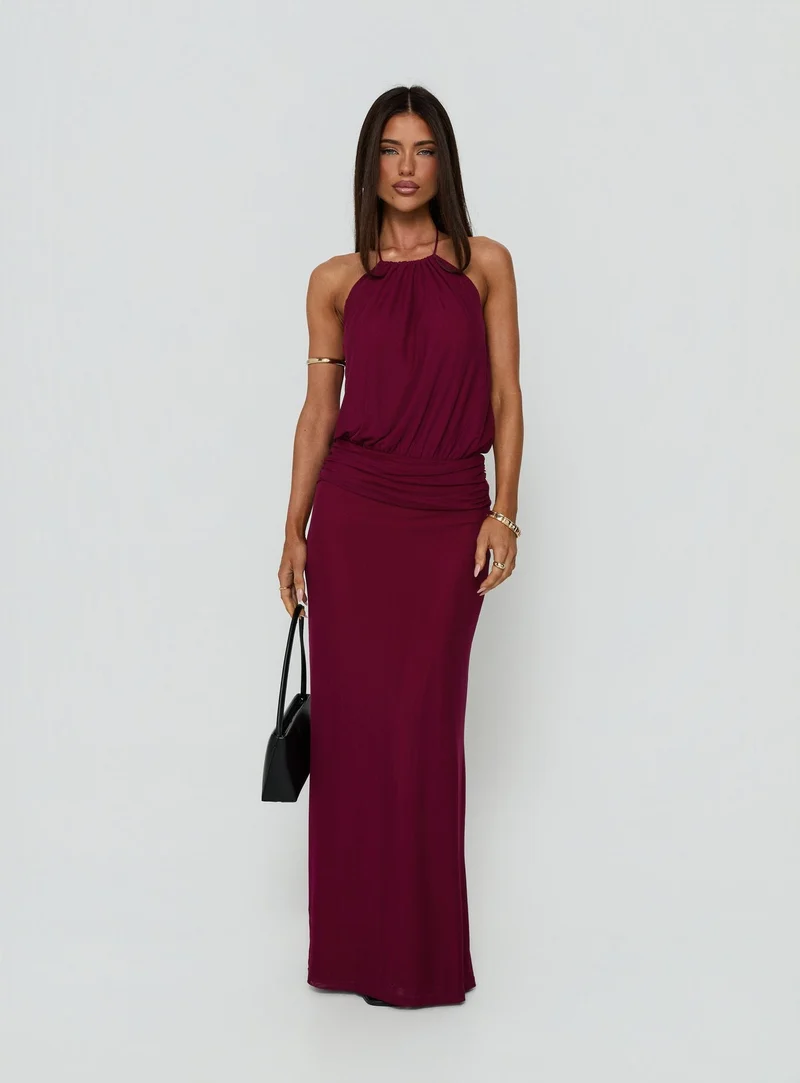 Casperina Ruched Halter Maxi Dress Berry