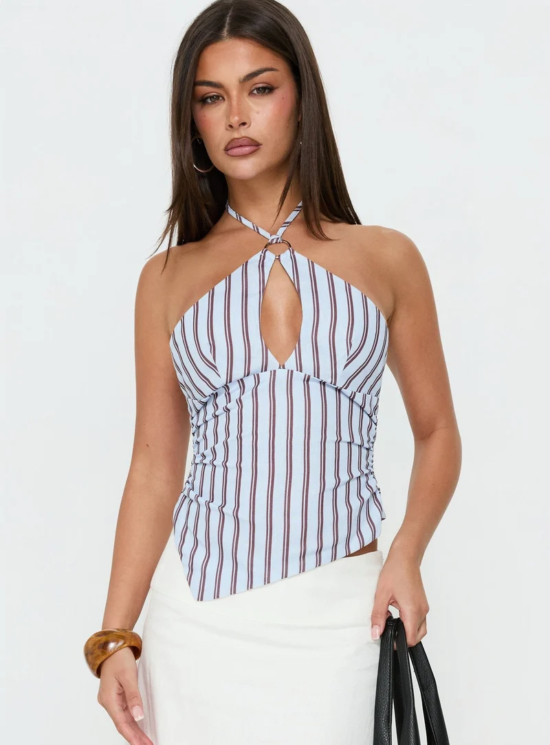 Idiana Halter Keyhole Top Blue Stripe