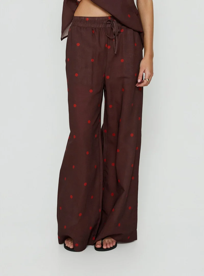 Bellara Tie Waist Pants Chocolate / Red Polka Dot
