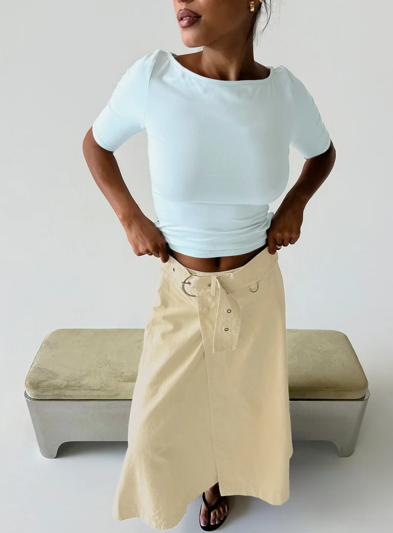 True Visions Belted Maxi Skirt Sand