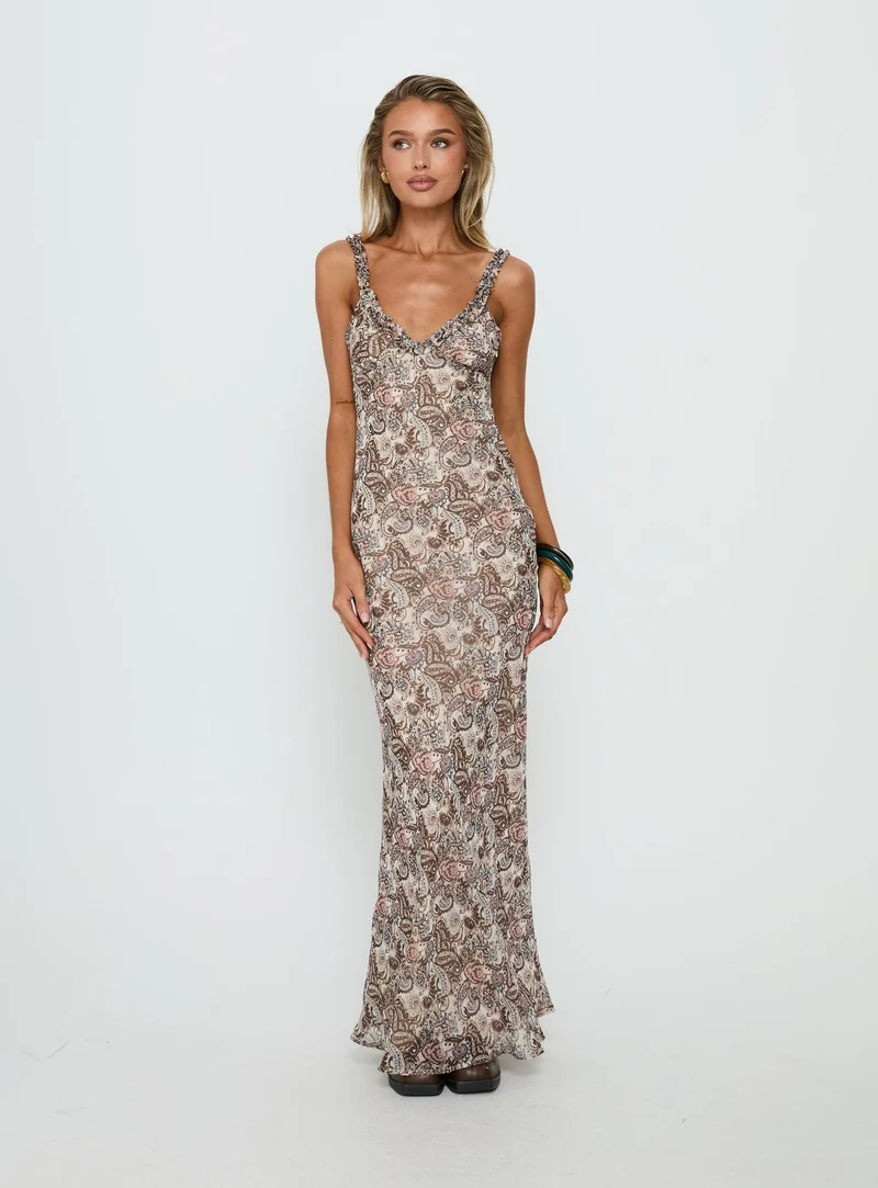 Baley Bias Cut Frill Maxi Dress Paisley
