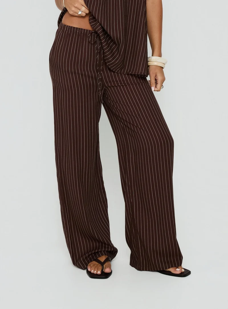 Amibella Mid Rise Wide Leg Pants Brown / Cream Stripe