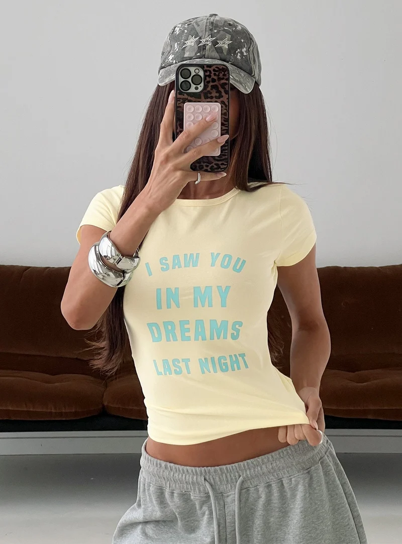 Always In My Dreams Graphic Baby Tee Yellow