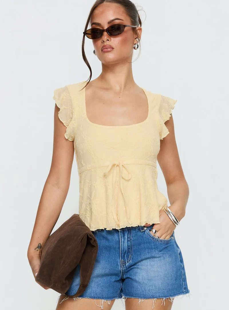 Auroraah Textured Frill Top Lemon