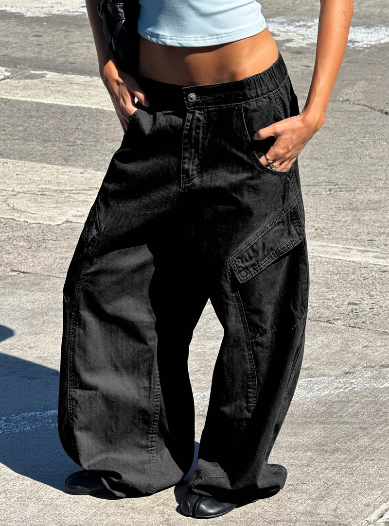 Selective Memory Low Rise Wide Leg Cargo Pants Dark Charcoal