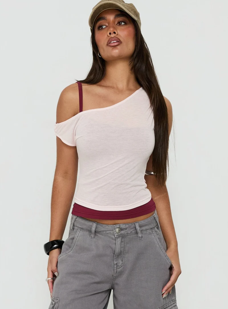 Klaretta Off Shoulder Draped Layered Top Pink / Burgundy