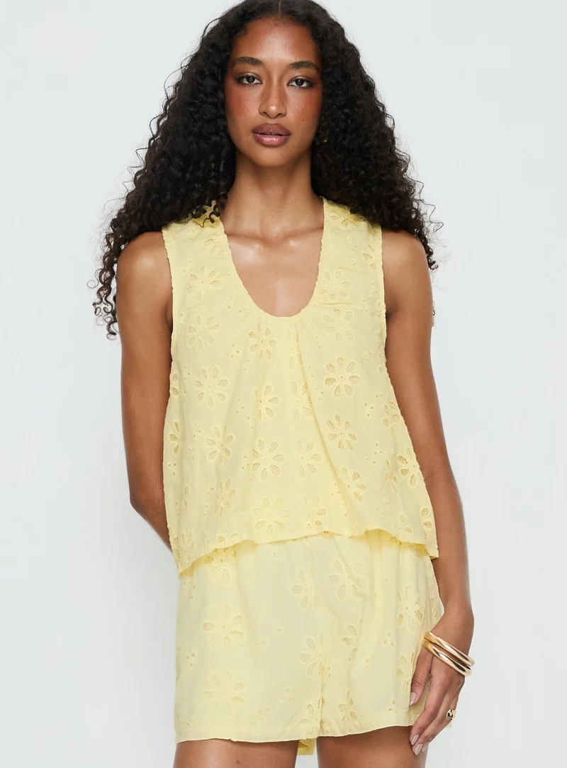 Lindey Embroidered Sleeveless Top Yellow