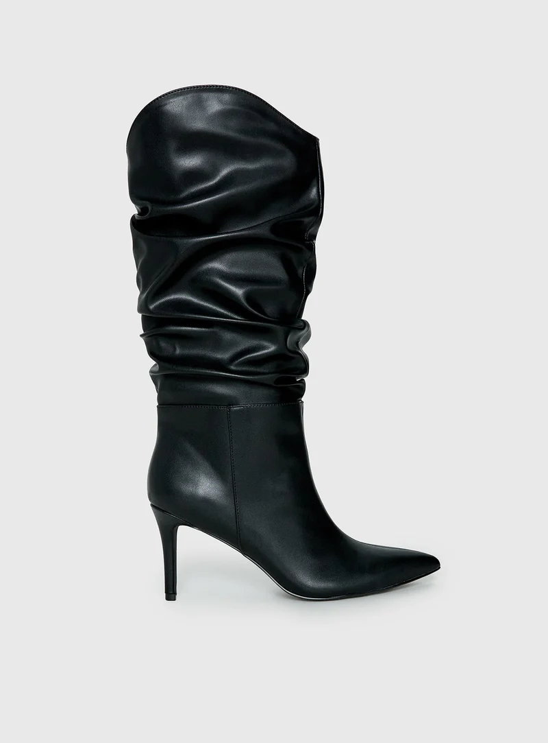 Pop Style Scrunched Pointed Toe Boots Black