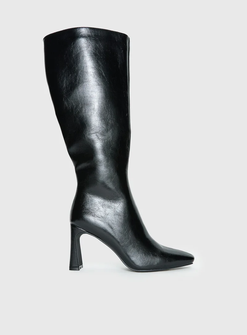 Sawyer Knee High Boots Black Crinkle