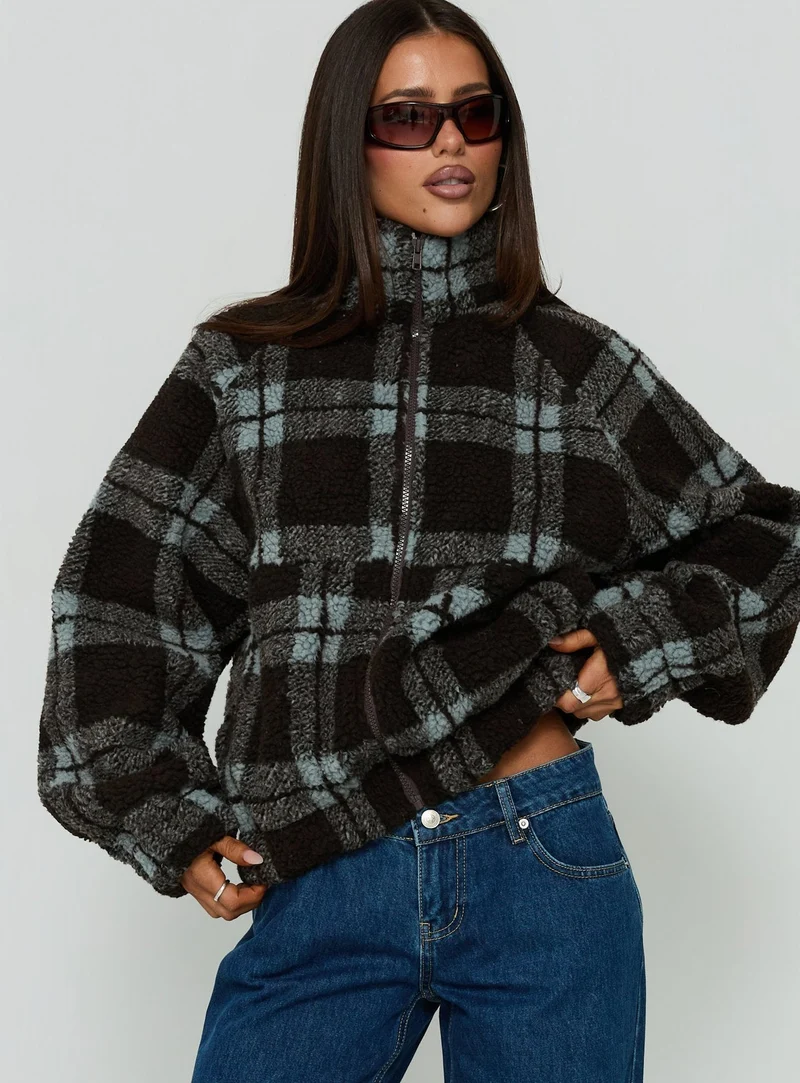 Volition Polar Fleece Jacket Brown / Blue Check