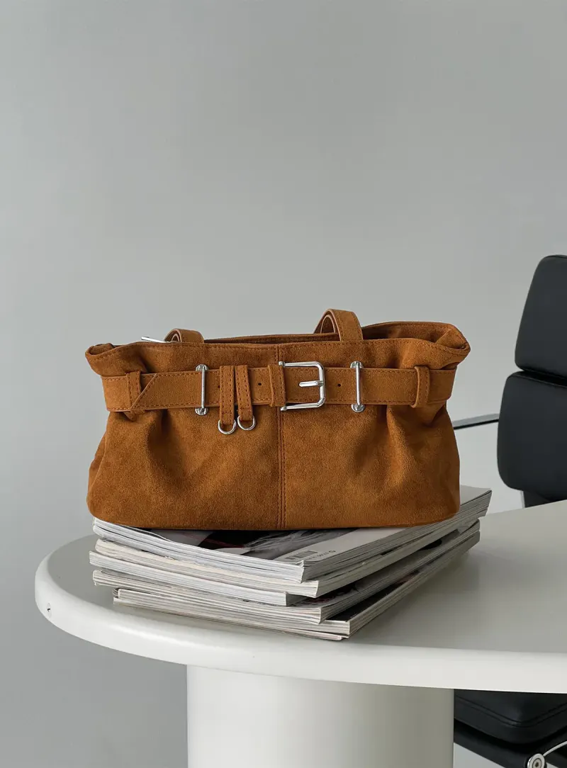 Views Of Capri Faux Suede Buckle Shoulder Bag Brown