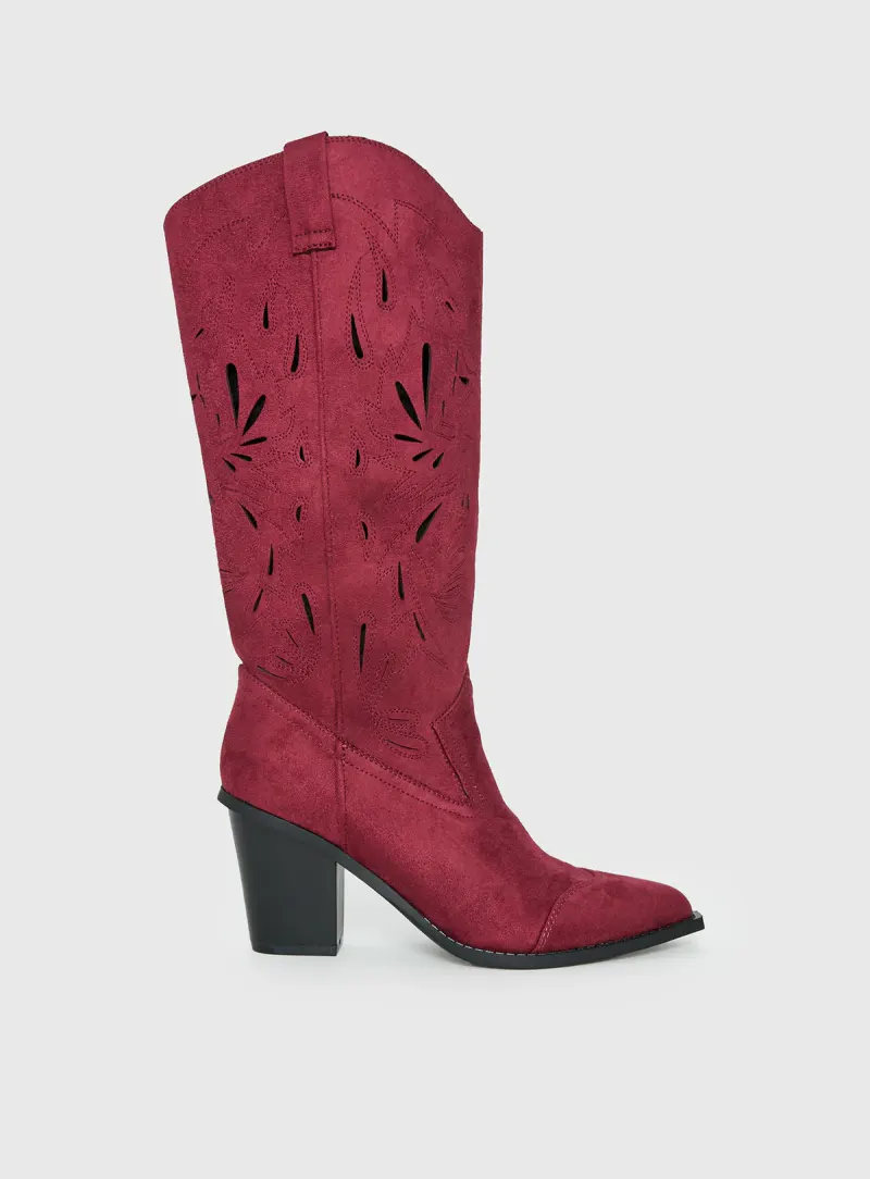 Ronso Faux Suede Cowboy Boots Burgundy