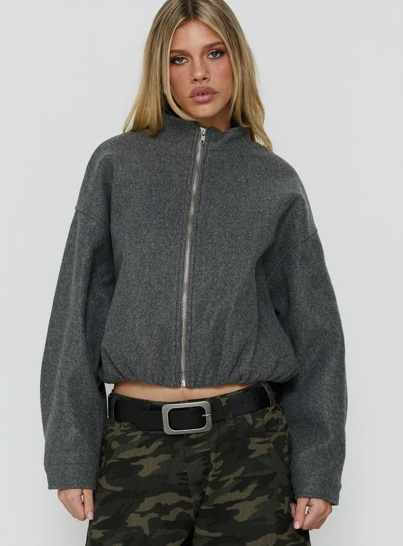 Chayden Cropped Faux Wool Bomber Jacket Grey