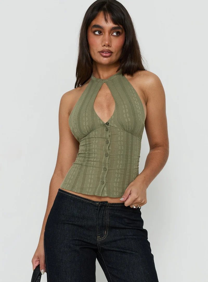 Call You Up Keyhole Backless Top Olive