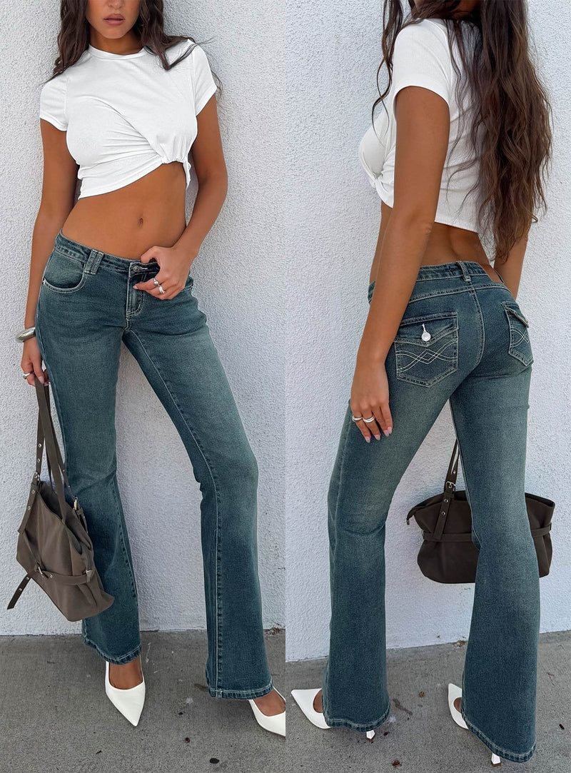 Clynee Ultra Low Rise Bootleg Jeans Dirty Blue