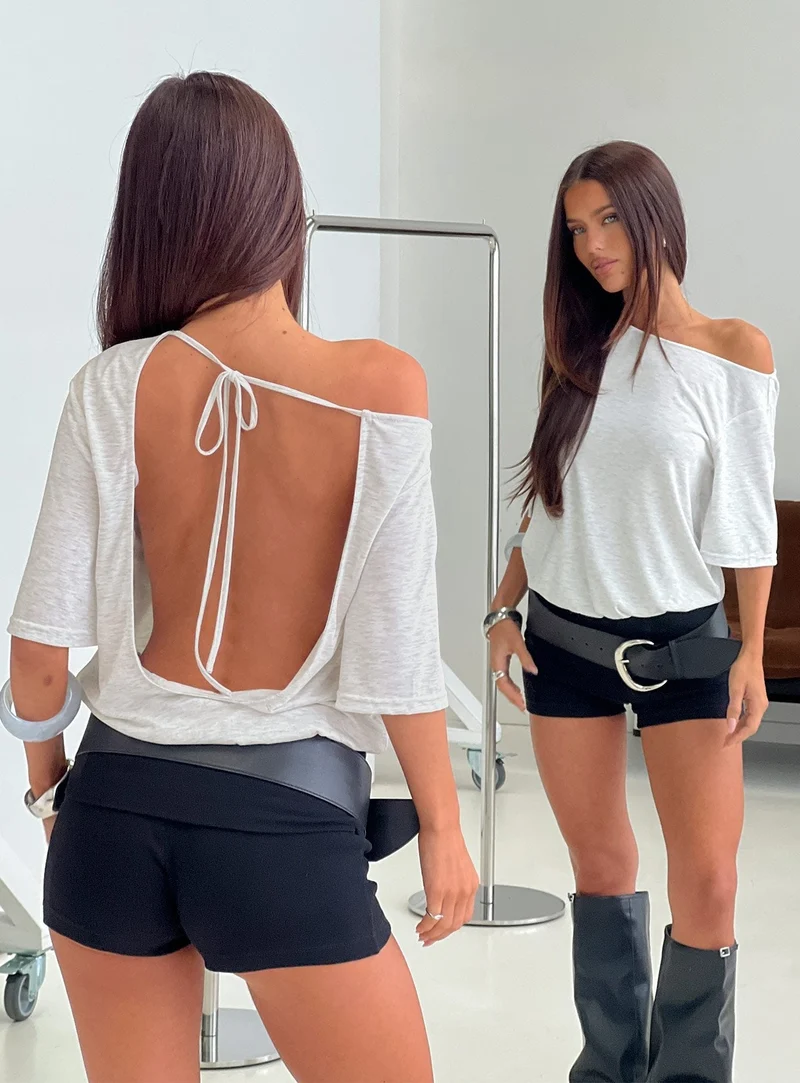 Romma Backless Slouchy Short Sleeve Top Grey Marle