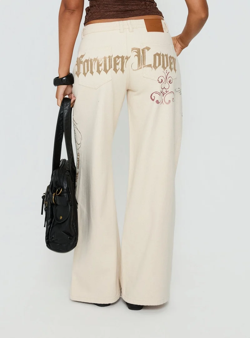 Than Forever Love Graphic Denim Jeans Cream