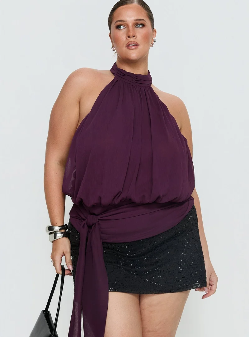 Faythe High Neck Tie Top Berry Curve