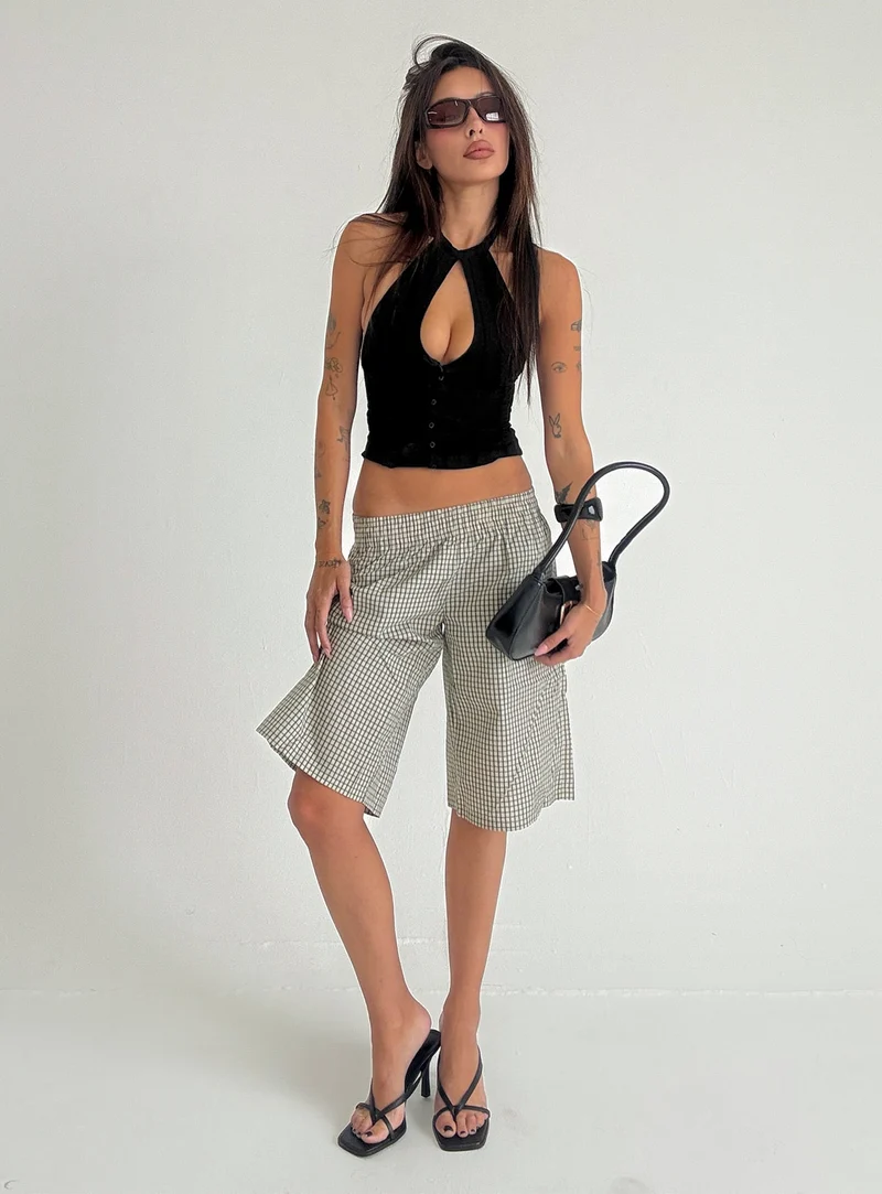 Sevigney Long Elasticated Shorts Cream Check