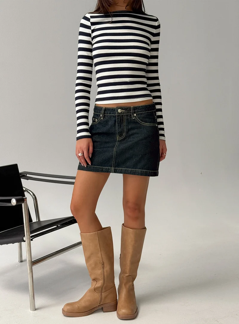 Nickei Denim Mini Skirt Raw Dark Wash